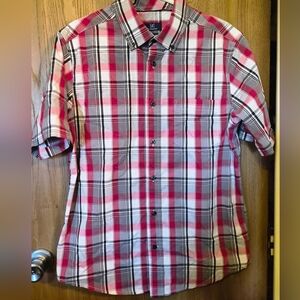 George Men's Red/Black/grey Plaid Short Sleeve Shirt Size M button up